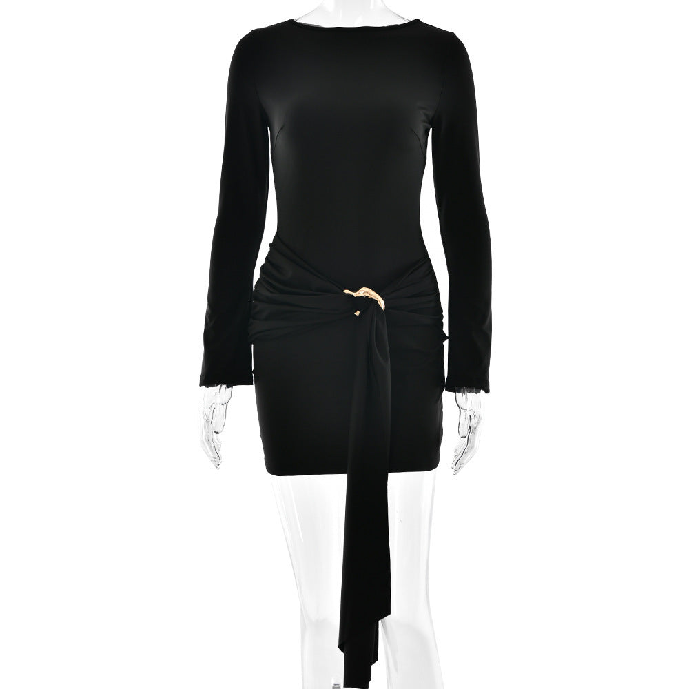 Damen Minikleid mit asymmetrischem Design und raffiniertem Taillengürtel Drune