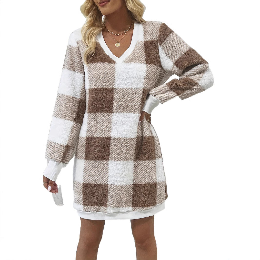 Damen gemütliches V-Pulloverkleid Drune