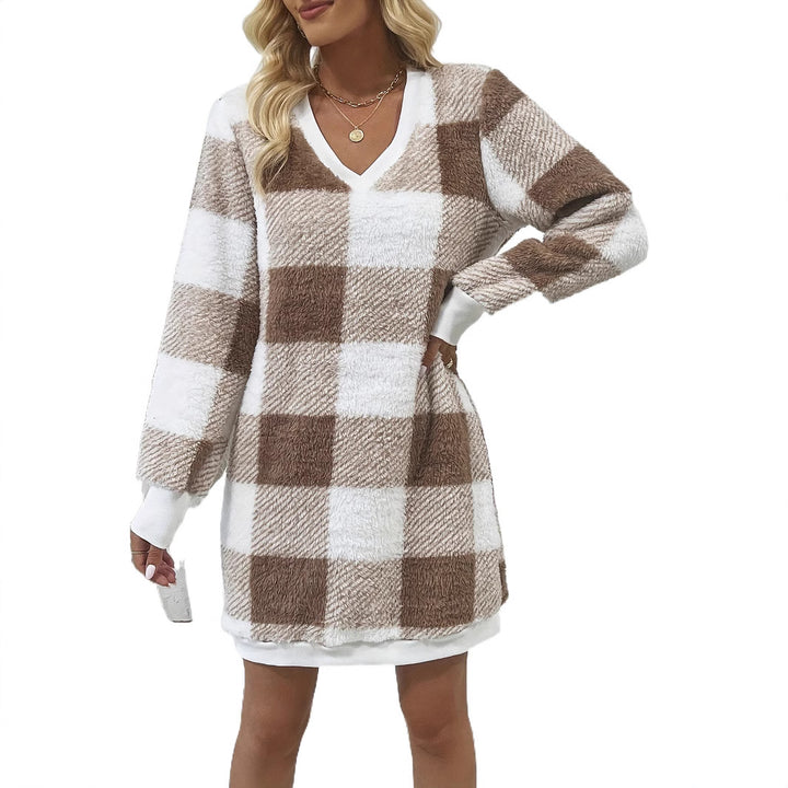 Damen gemütliches V-Pulloverkleid Drune