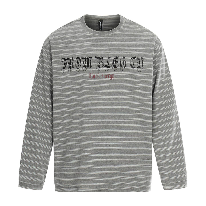 Herren Langärmeliges Streifen-Shirt mit Rundhalsausschnitt und Gothic-Print Drune
