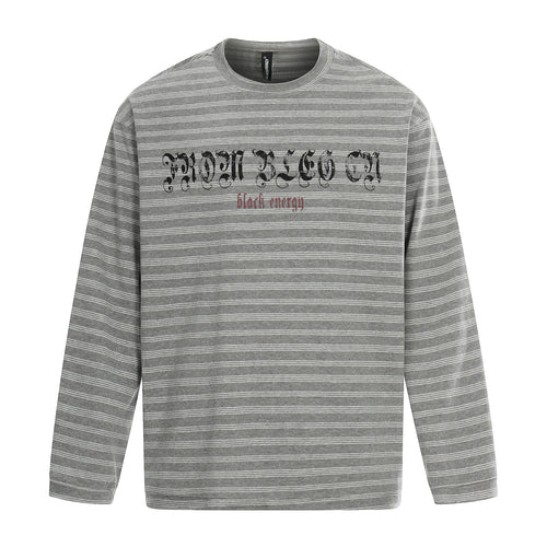 Herren Langärmeliges Streifen-Shirt mit Rundhalsausschnitt und Gothic-Print Drune