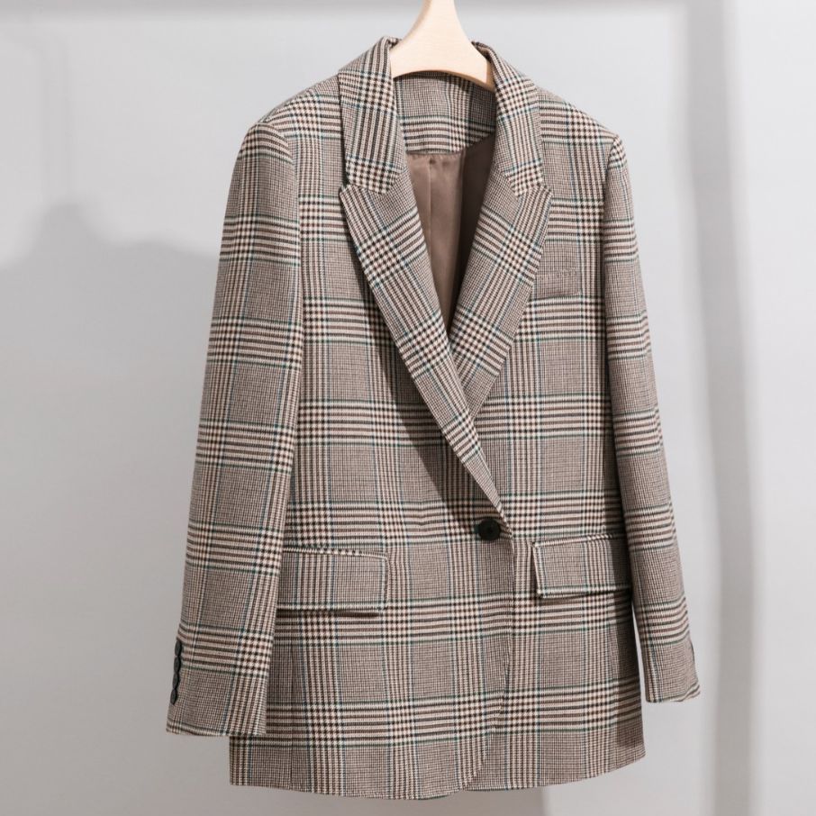 Damen Glencheck Oversize-Blazer mit strukturierter Schulter und Pattentaschen Drune