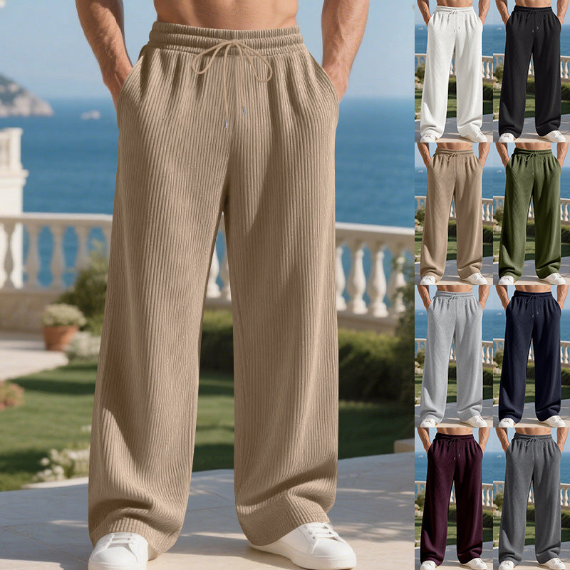 Herren nan gerippte Feinstrick-Loungehose mit weitem Bein, elastischem Kordelzug und Eingrifftaschen Drune