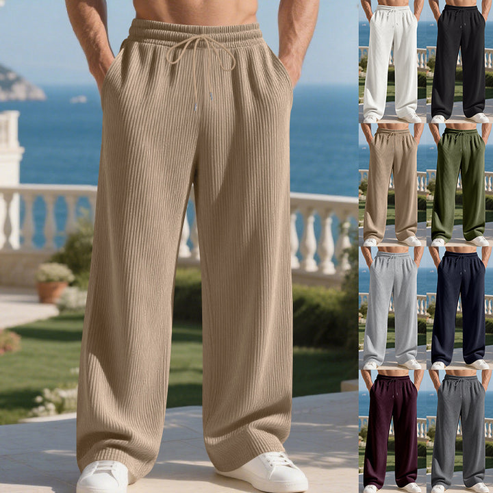 Herren nan gerippte Feinstrick-Loungehose mit weitem Bein, elastischem Kordelzug und Eingrifftaschen Drune