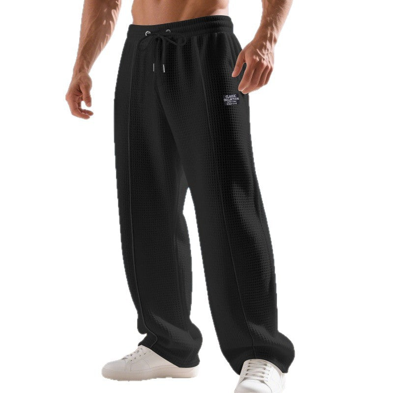 Herren Leichte Waffelstruktur-Loungehose mit elastischem Bund und Eingrifftaschen Drune