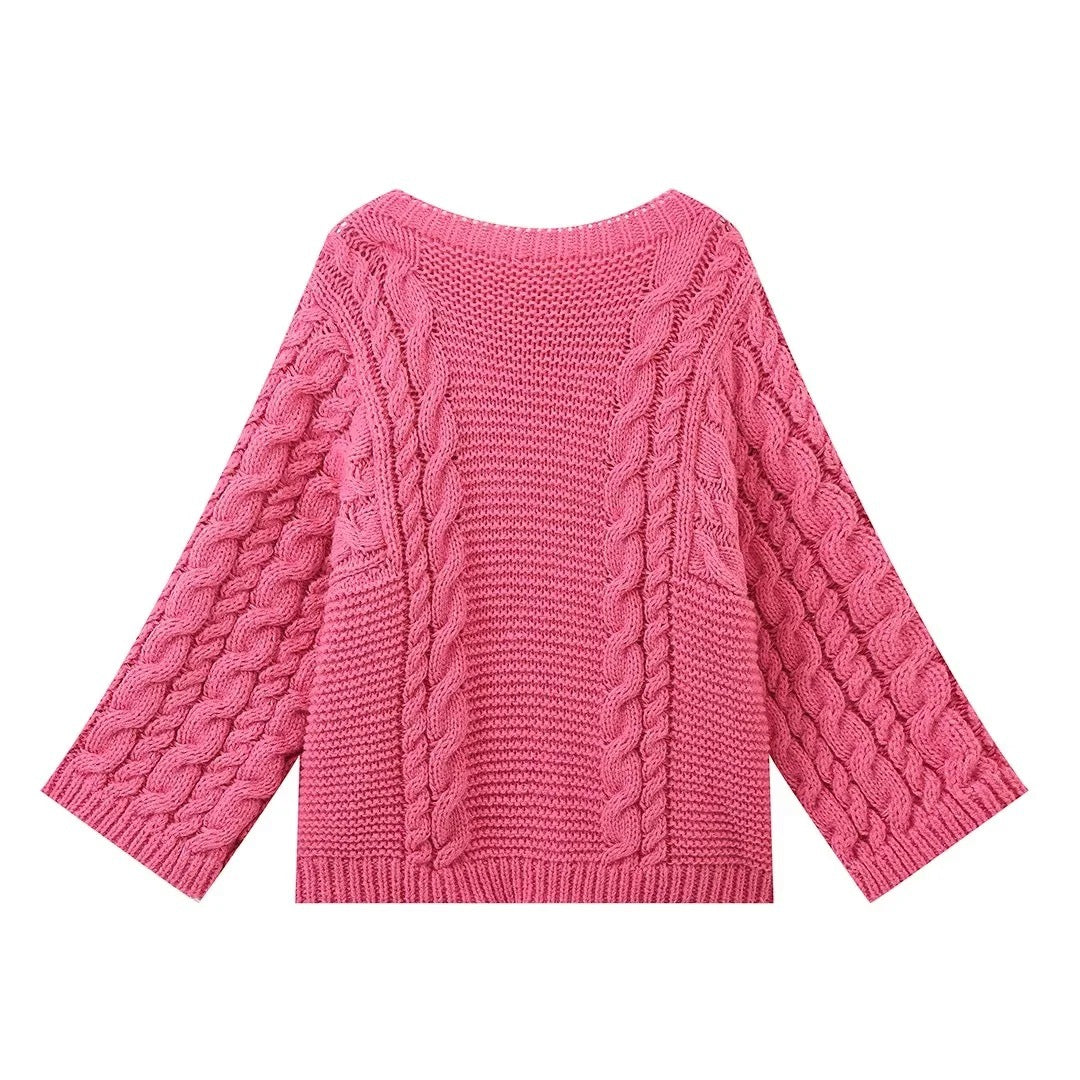 Damen kuscheliger Strickpullover mit Zopfmuster und weitem Schnitt Drune