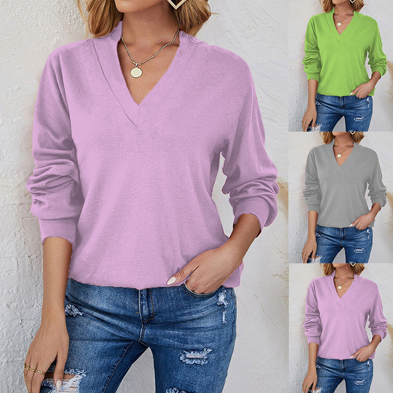 Damen lockerer V-Ausschnitt feinstrick Pullover mit Raglanärmeln Drune