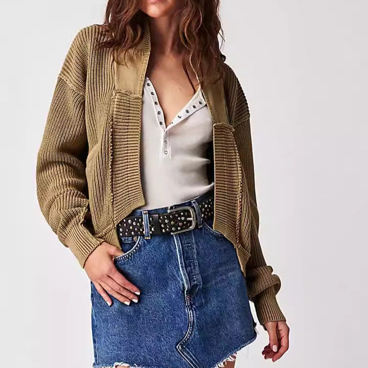 Damen Modische Strickjacke mit großen Taschen