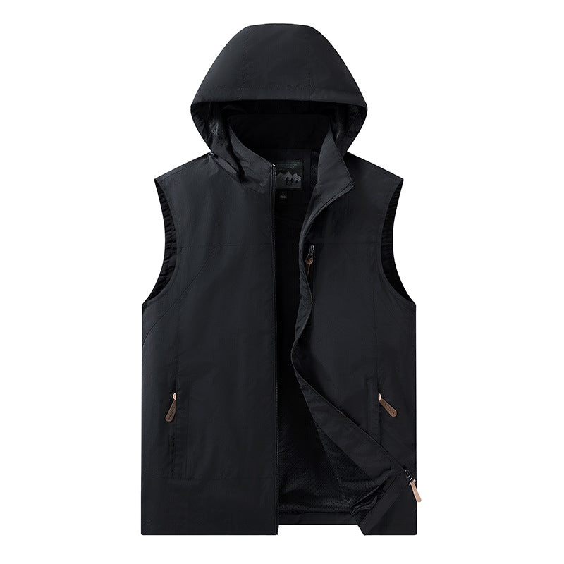 Herren Leichte outdoor‑Weste mit Kapuze, atmungsaktivem Meshfutter und wasserabweisender Shell Drune