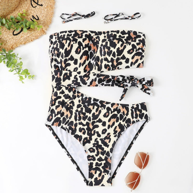 Damen Bandeau Bikini mit asymmetrischem Schnitt und modischem Animal-Print Drune