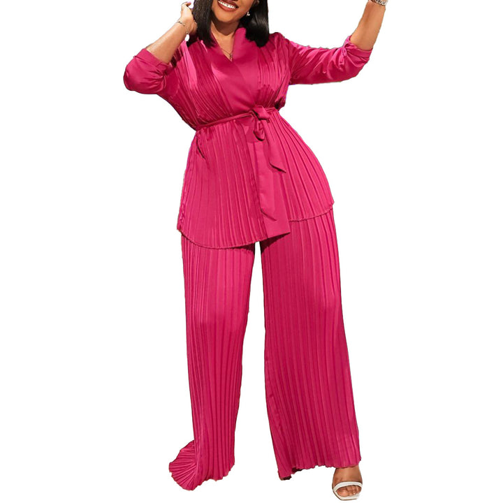 Damen Schlafanzug mit elegantem Satin-Design und Plisseefalten Drune