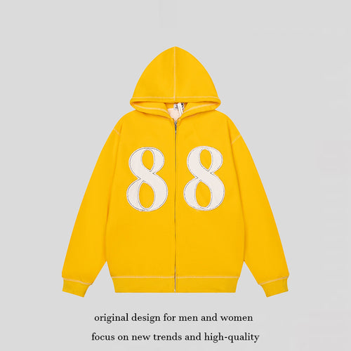Unisex Oversize-Kapuzenjacke mit durchgehendem Reißverschluss und Ziffern-Applikationen Drune