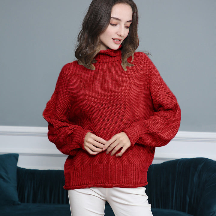 Damen Grobgestrickter Rollkragenpullover mit Ballonärmeln Drune