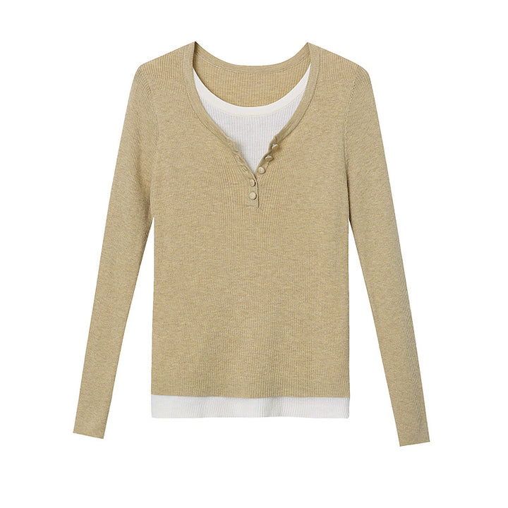 Damen Langarmshirt mit Knopfdetails und modischem V-Ausschnitt Drune