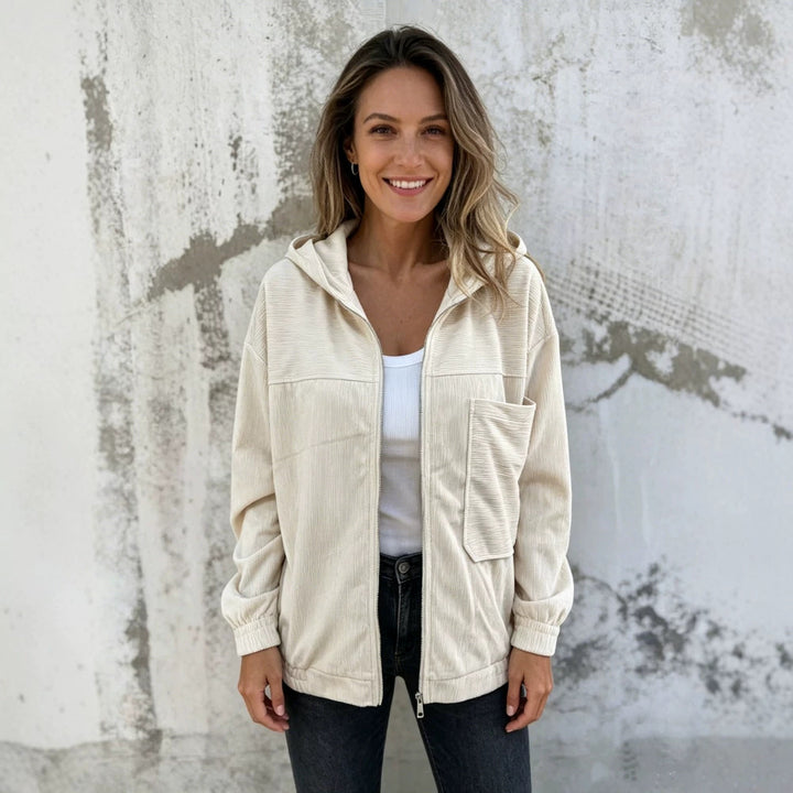 Damen nan Feincord-Übergangsjacke mit Kapuze, Reißverschluss, elastischen Bündchen und seitlichen Eingrifftaschen Drune
