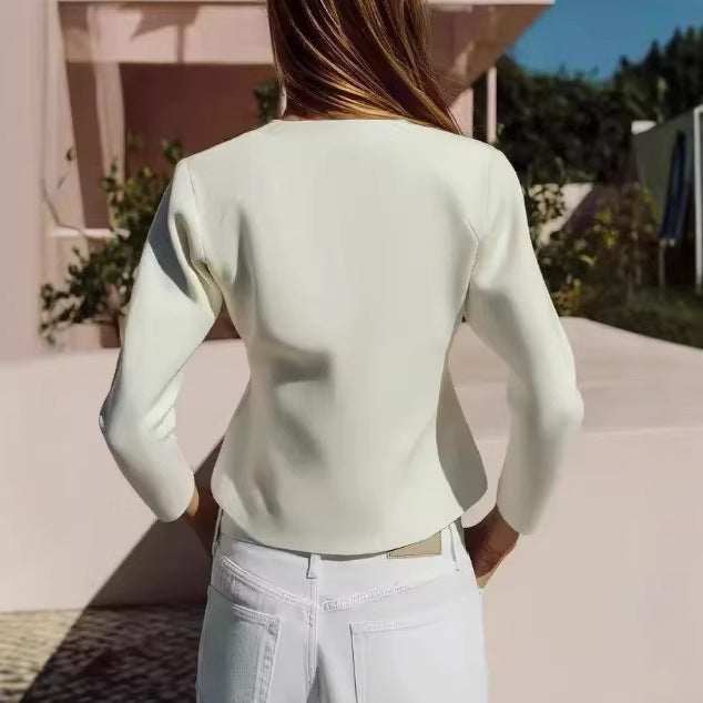 Damen Feinstrukturierte taillierte Strickjacke mit V-Ausschnitt und goldener Knopfleiste Drune