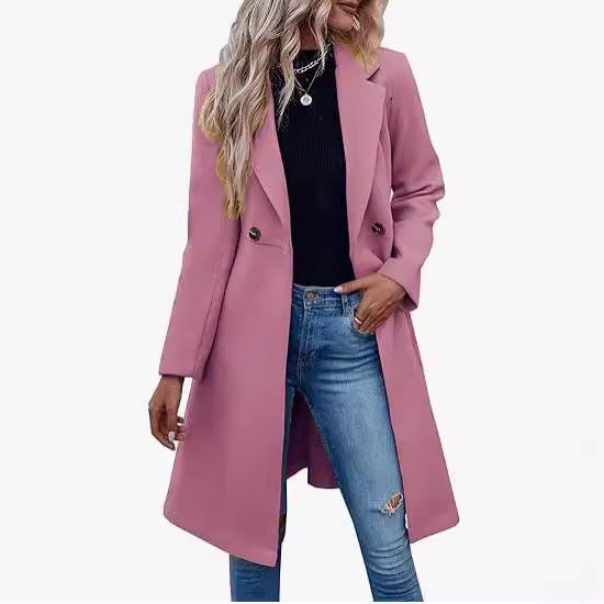 Drune | Damen Elegante Wickelmantel Doppelte Knöpfe Liste