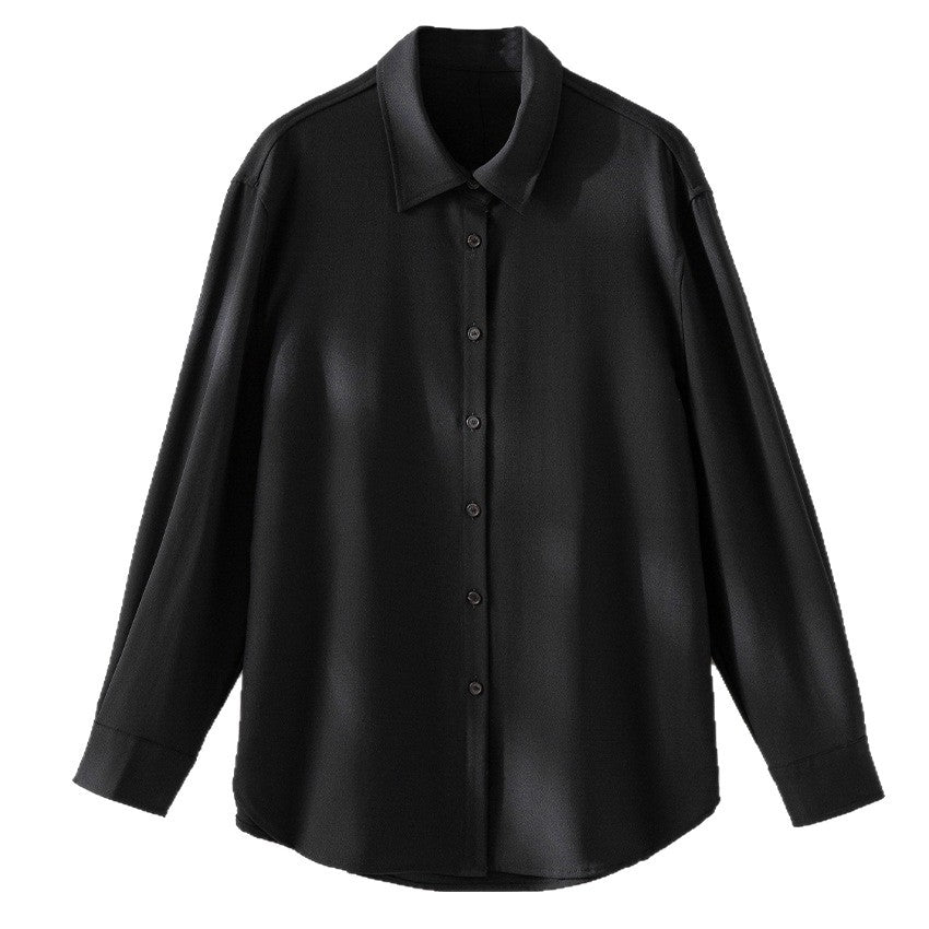 Damen Oversized Seidiges Hemd mit durchgehender Knopfleiste und Hemdkragen Drune