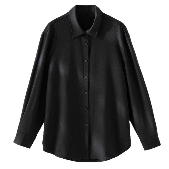 Damen Oversized Seidiges Hemd mit durchgehender Knopfleiste und Hemdkragen Drune