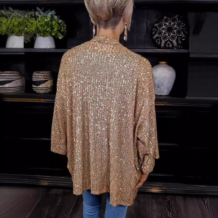 Damen Glamouröse Übergangsjacke mit funkelnden Akzenten und weiten Ärmeln Drune