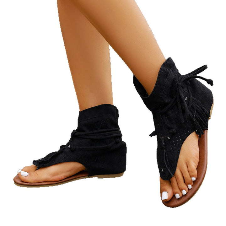 Damen Sandalen mit modernen Fransen und Lochmuster Drune
