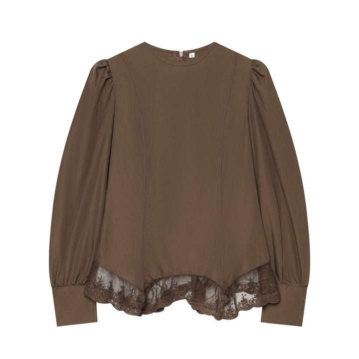 Damen Bluse mit Ballonärmeln und Spitzenbesatz Drune