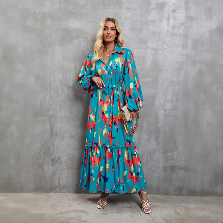 Damen Maxi-Kleid mit trendigem Langarm und floralem Muster Drune