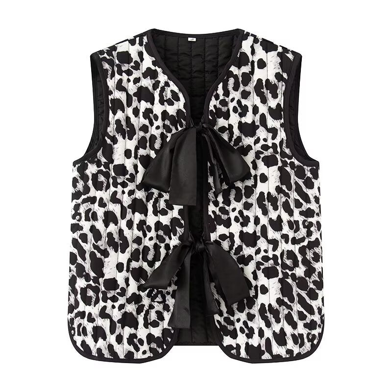 Damen nan gesteppte Weste mit dekorativem Schleifenverschluss und modischem Animalprint Drune