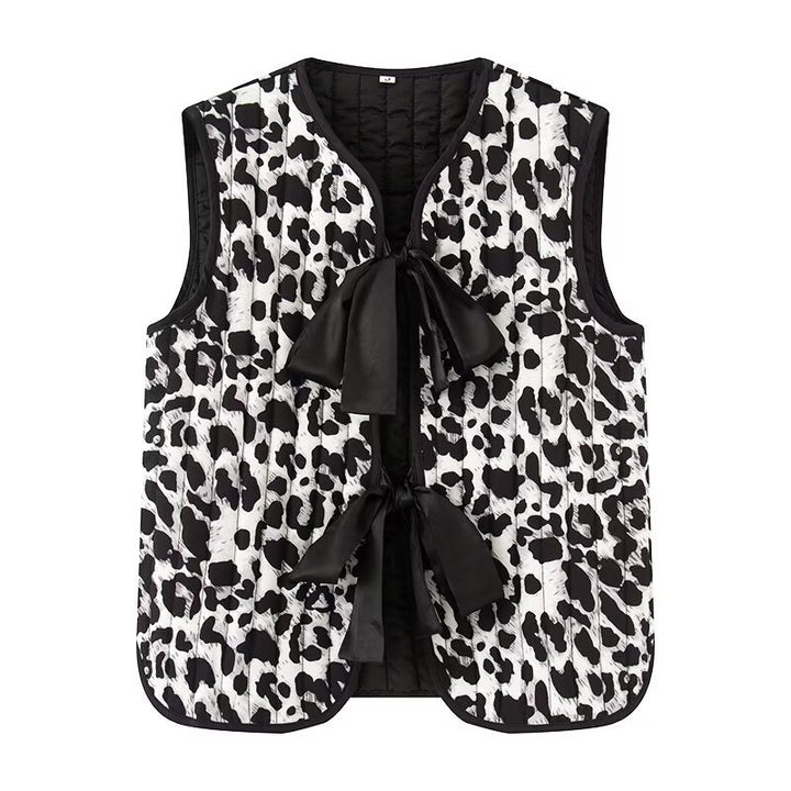 Damen nan gesteppte Weste mit dekorativem Schleifenverschluss und modischem Animalprint Drune