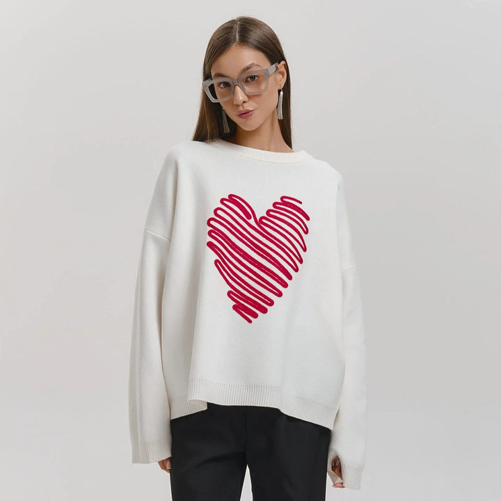 Damen Oversized Pullover mit Herzmuster Drune