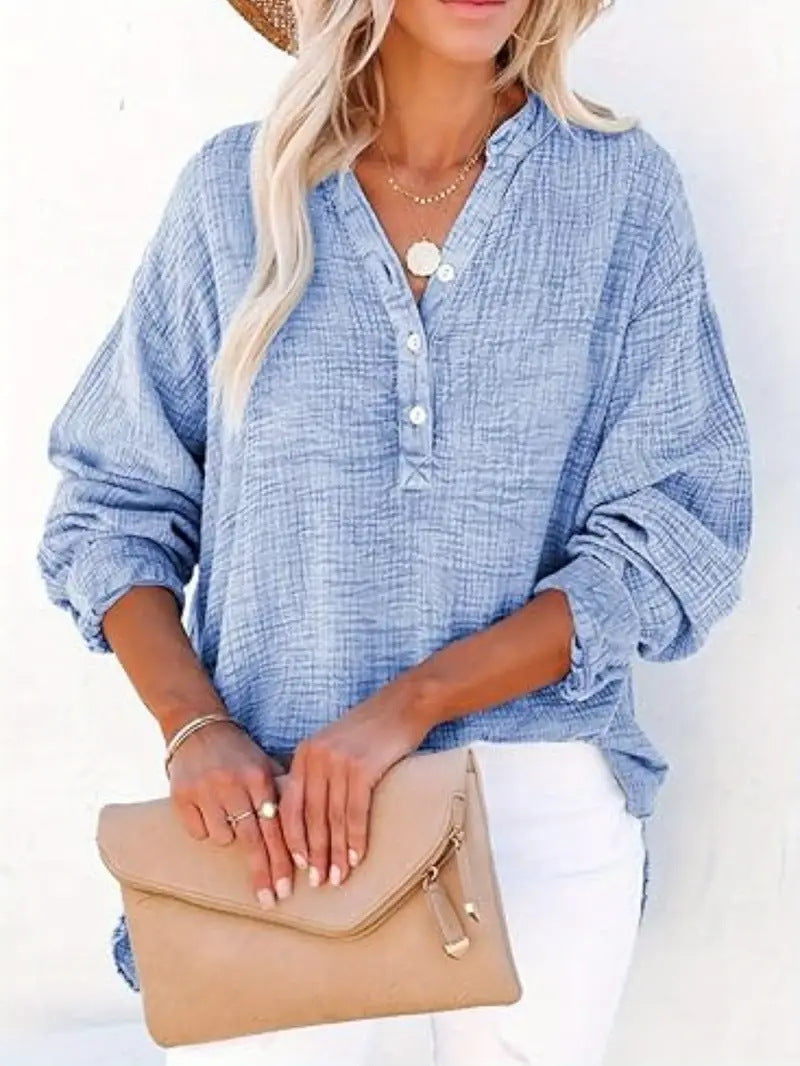Damen lässige Baumwollbluse mit Knopfleiste Drune