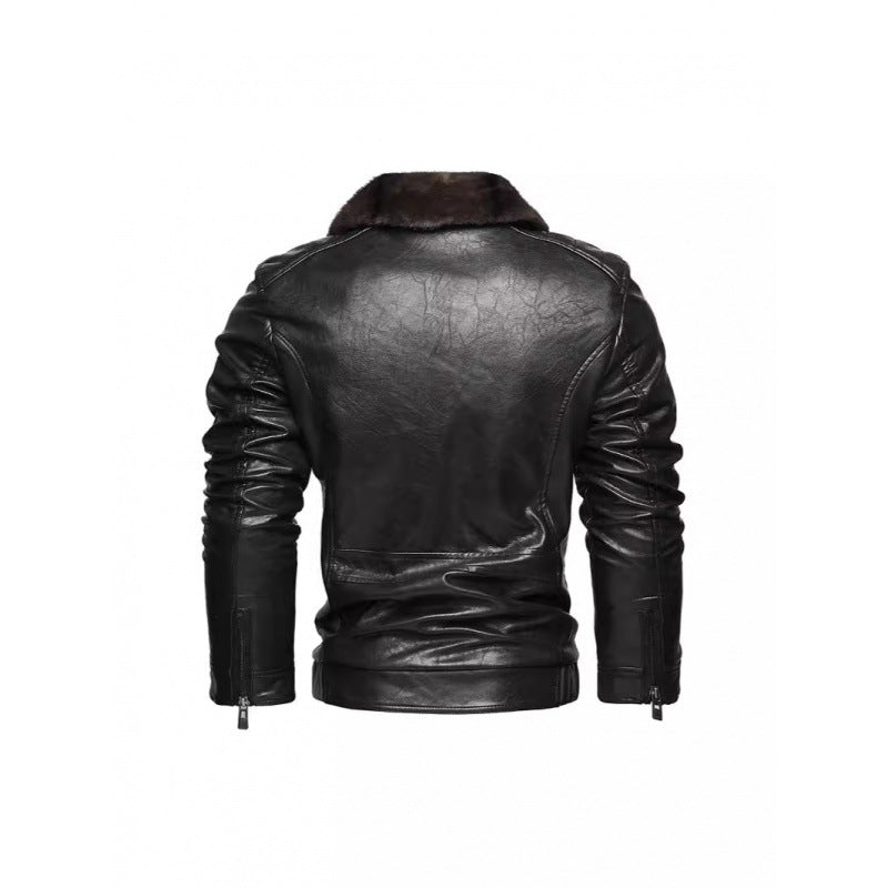 Herren Lederjacke mit Kunstfellkragen Drune
