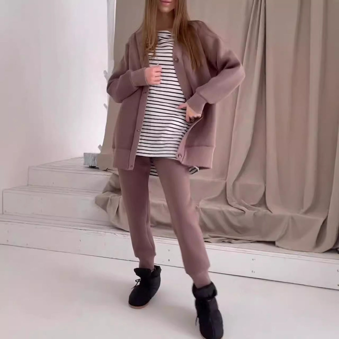 Damen lässige Oversized Sweatjacke mit Knöpfen Drune