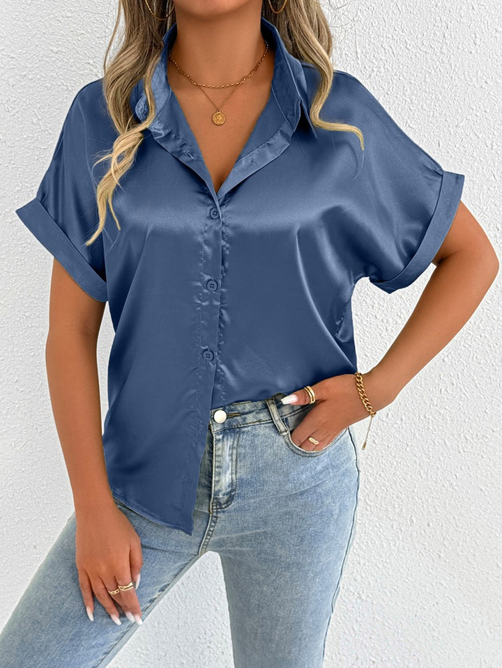Damen Satinbluse mit lässigem Schnitt und elegantem Kragen Drune