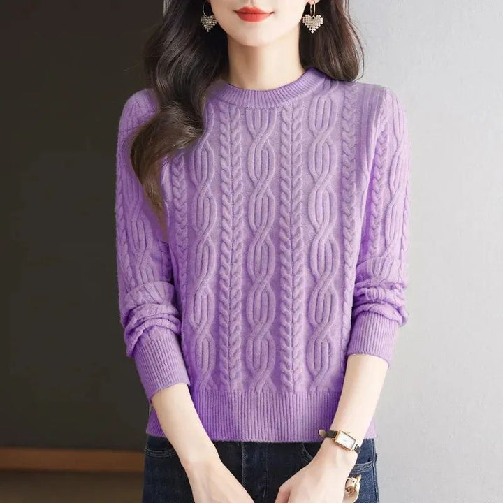 Damen Strickpullover mit Zopfmuster und hohem Kragen Drune