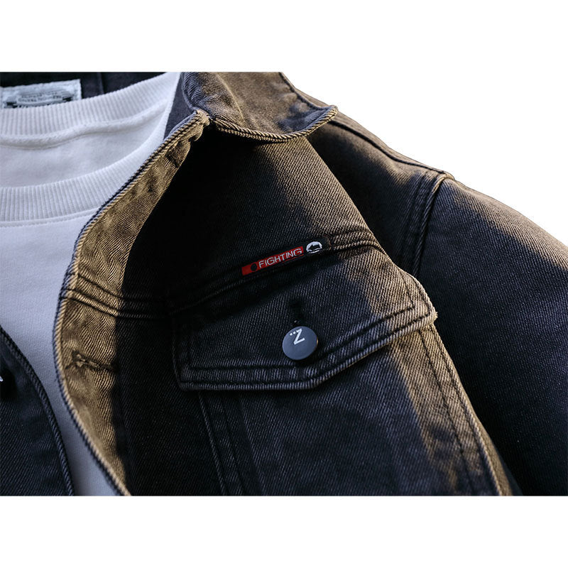 Herren Grobgewaschene Oversize-Jeansjacke mit Brustklapptaschen und durchgehender Knopfleiste Drune
