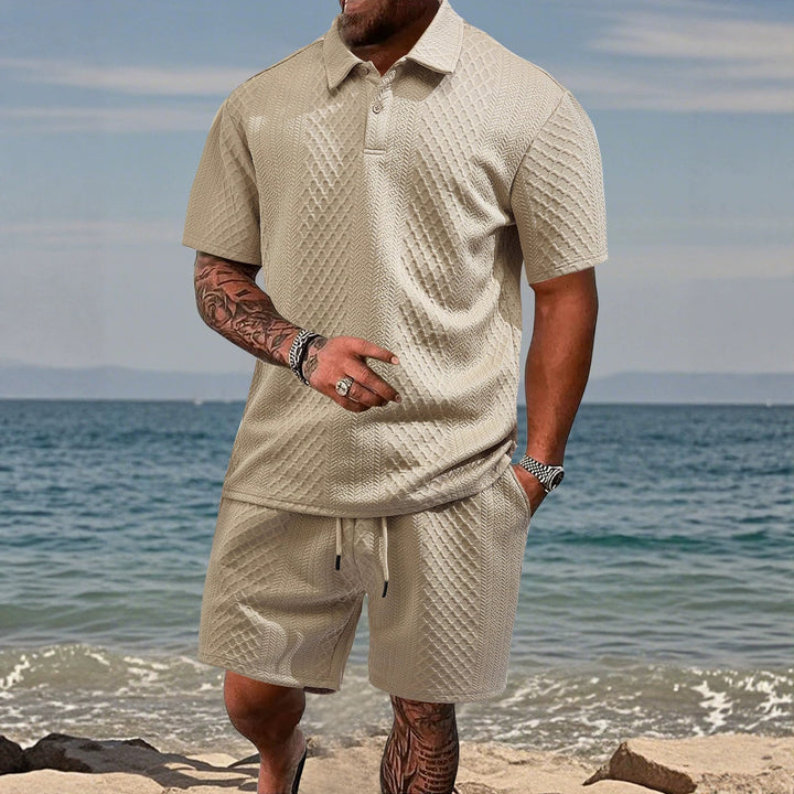 Herren nan texturiertes Jacquard-Poloshirt kurzärmelig schmaler Schnitt mit Polokragen Drune
