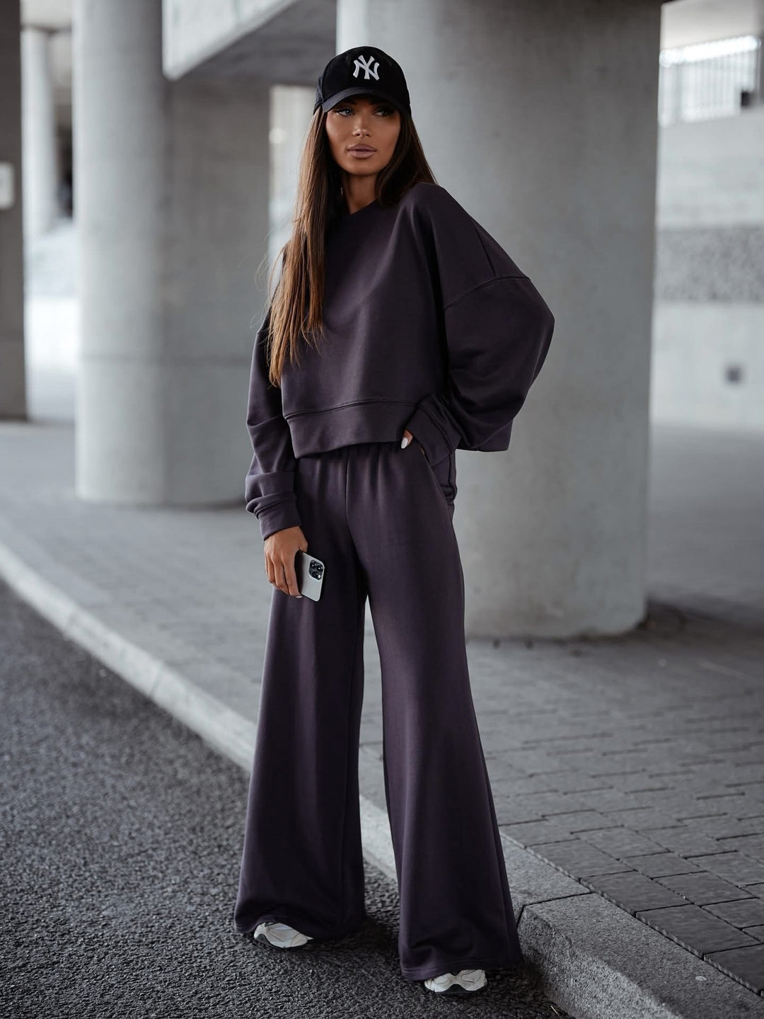 Damen Bequemer Oversized Freizeitanzug mit weitem Schnitt und übergroßem Kragen Drune
