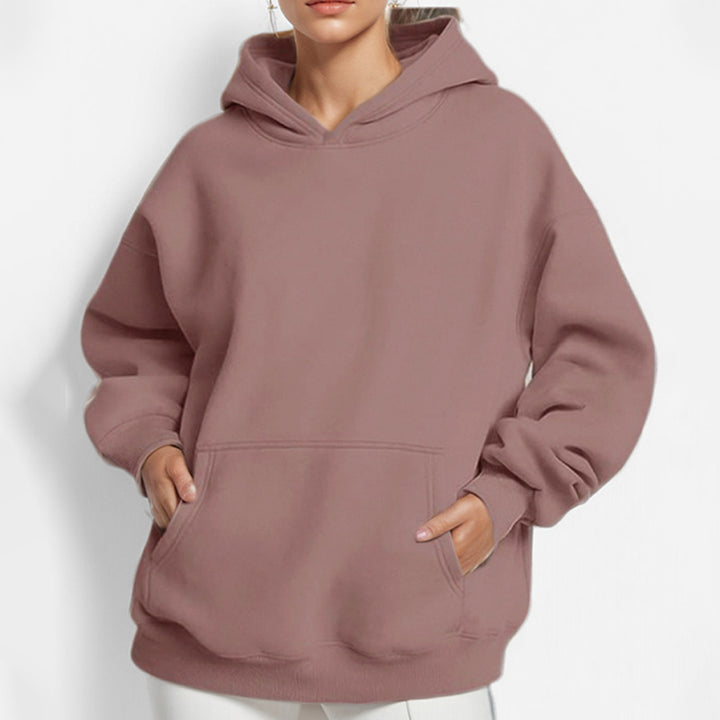 Damen nan oversized Kapuzenpullover mit Kängurutasche, French-Terry Innenfutter und überschnittener Schulter Drune