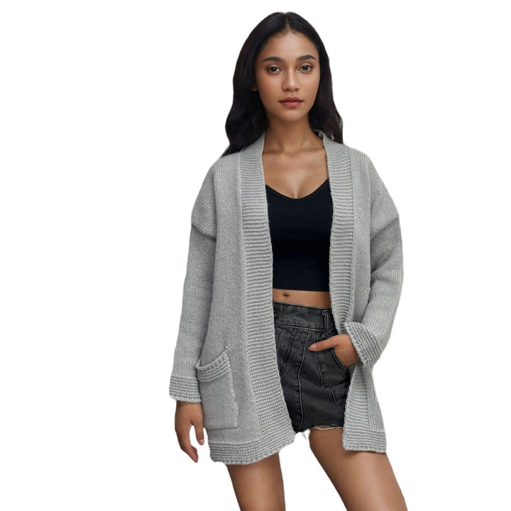 Damen Grobstrickcardigan mit lässigen Taschen und offener Silhouette Drune
