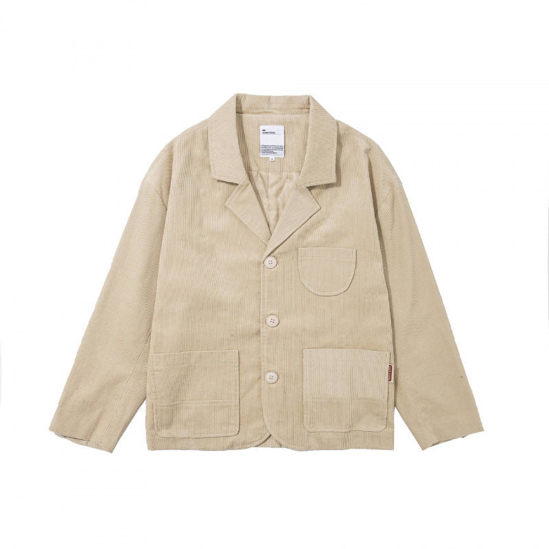 Herren Kastenförmiger Cord-Blouson mit Reverskragen, aufgesetzten Taschen und lockerer Silhouette Drune