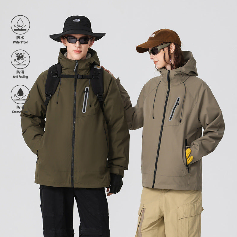Herren Wasserdichte Softshell-Regenjacke mit verstellbarer Kapuze und Brustreißverschluss Drune