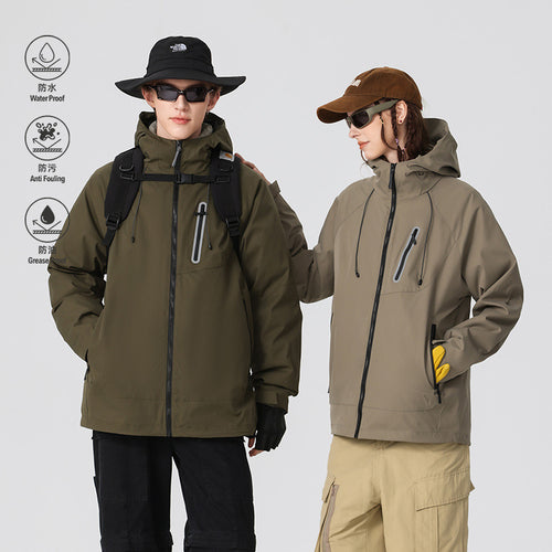 Herren Wasserdichte Softshell-Regenjacke mit verstellbarer Kapuze und Brustreißverschluss Drune