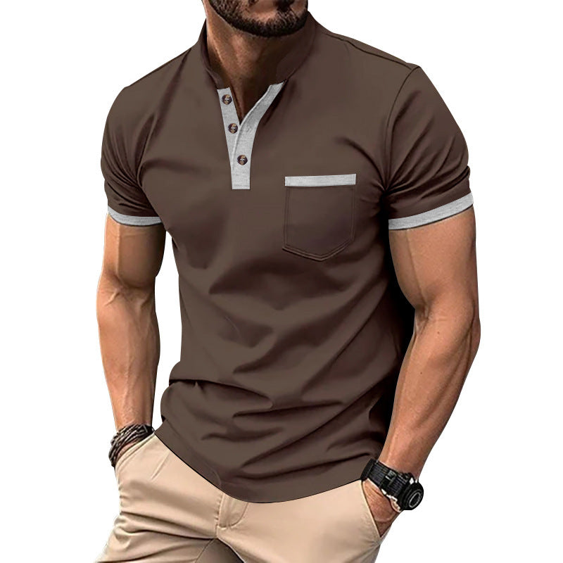 Herren Kurzarmpolo mit kontrastierenden Knöpfen und Brusttasche Drune