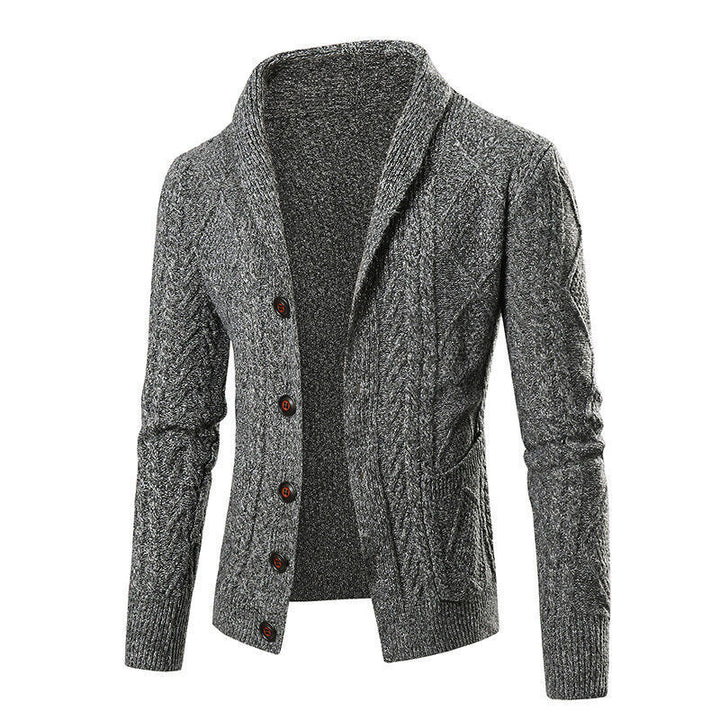 Herren nan grobgestrickte Strickjacke mit Schalkragen und Zopfmuster Drune