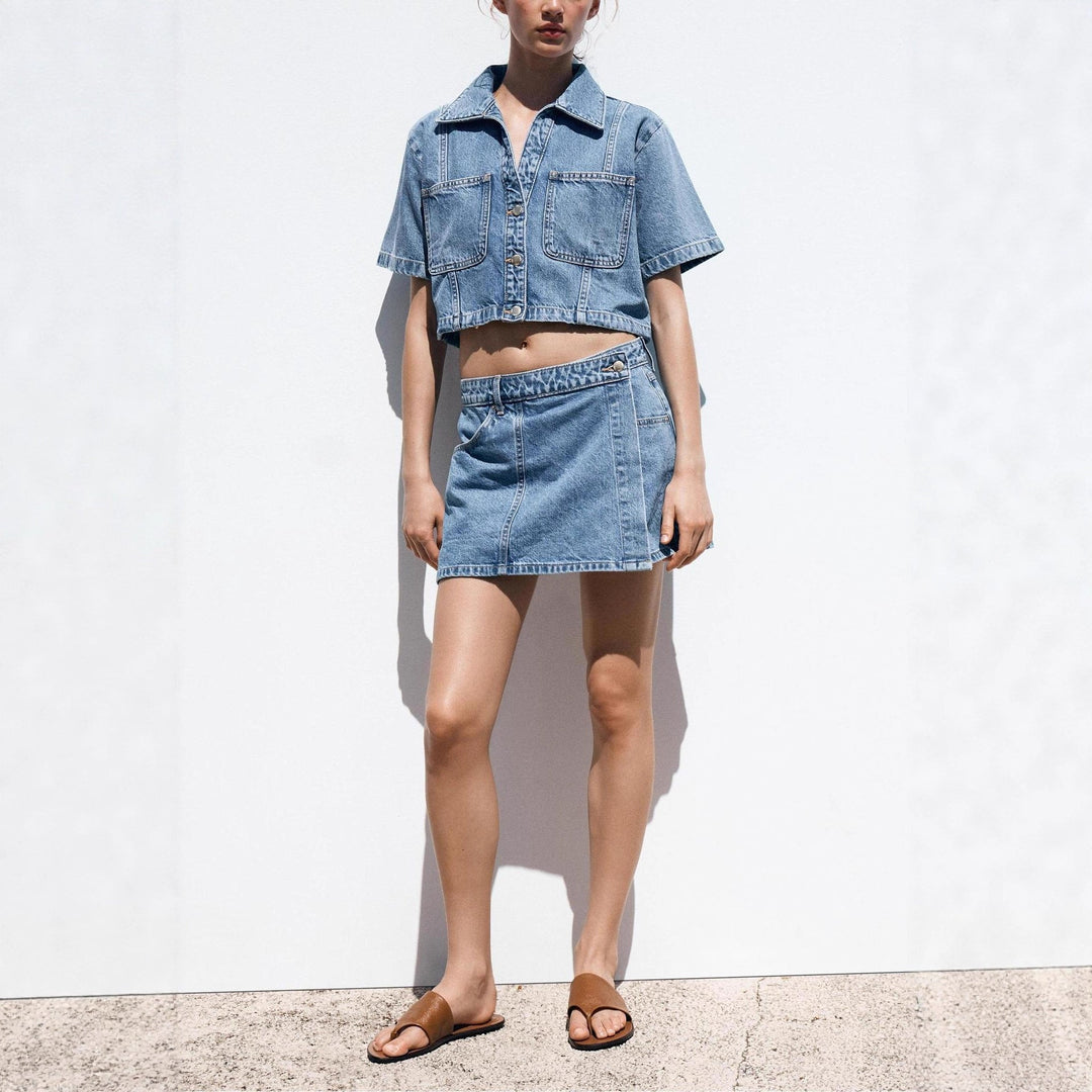 Damen Denim-Crop-Jacke mit praktischen Taschen und modernem Design Drune