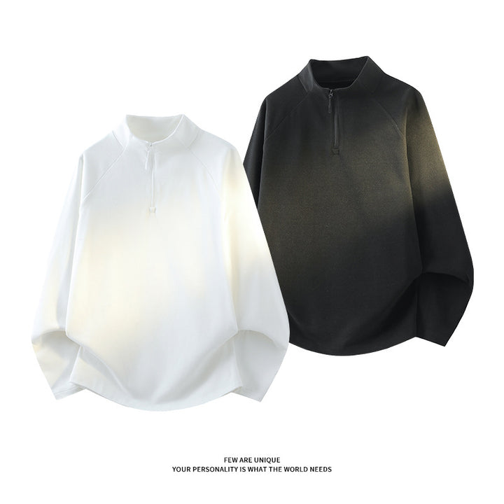 Unisex Oversize-Mockneck-Halbzip-Sweatshirt aus Mikrofleece mit abgerundetem Saum Drune