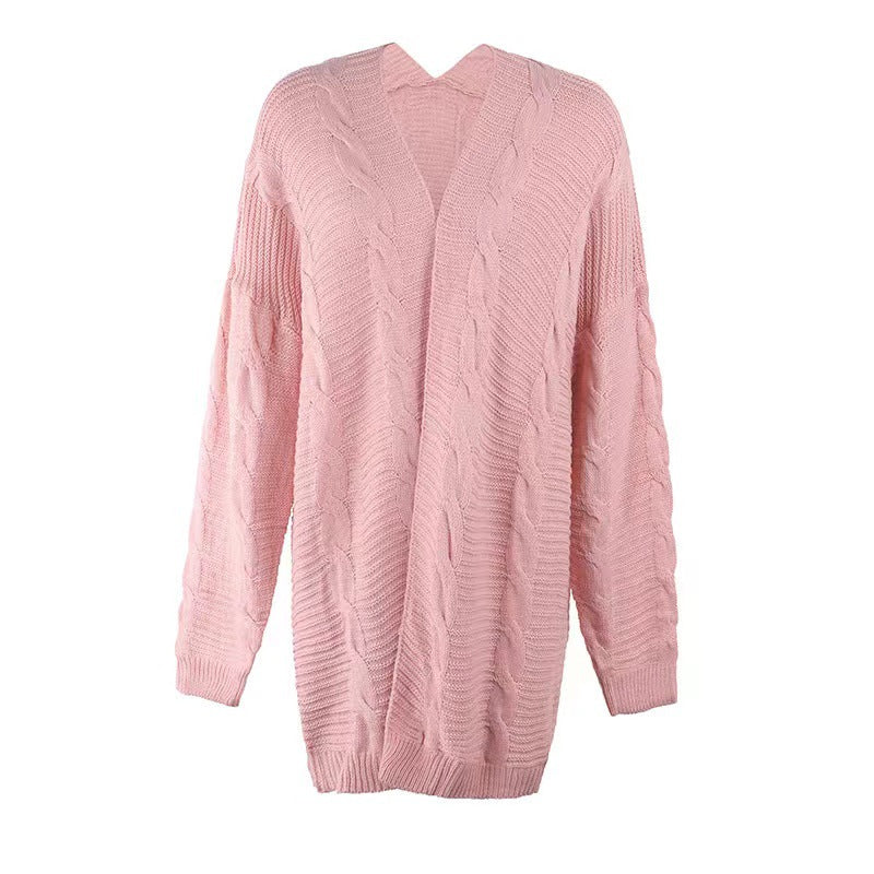 Damen nan langer oversize Strickcardigan mit Zopfmuster und V-Ausschnitt Drune
