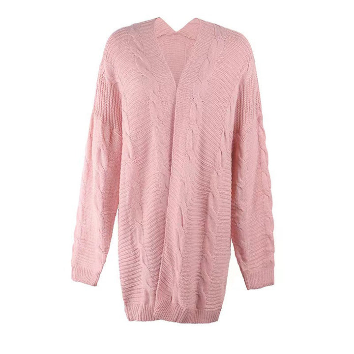 Damen nan langer oversize Strickcardigan mit Zopfmuster und V-Ausschnitt Drune