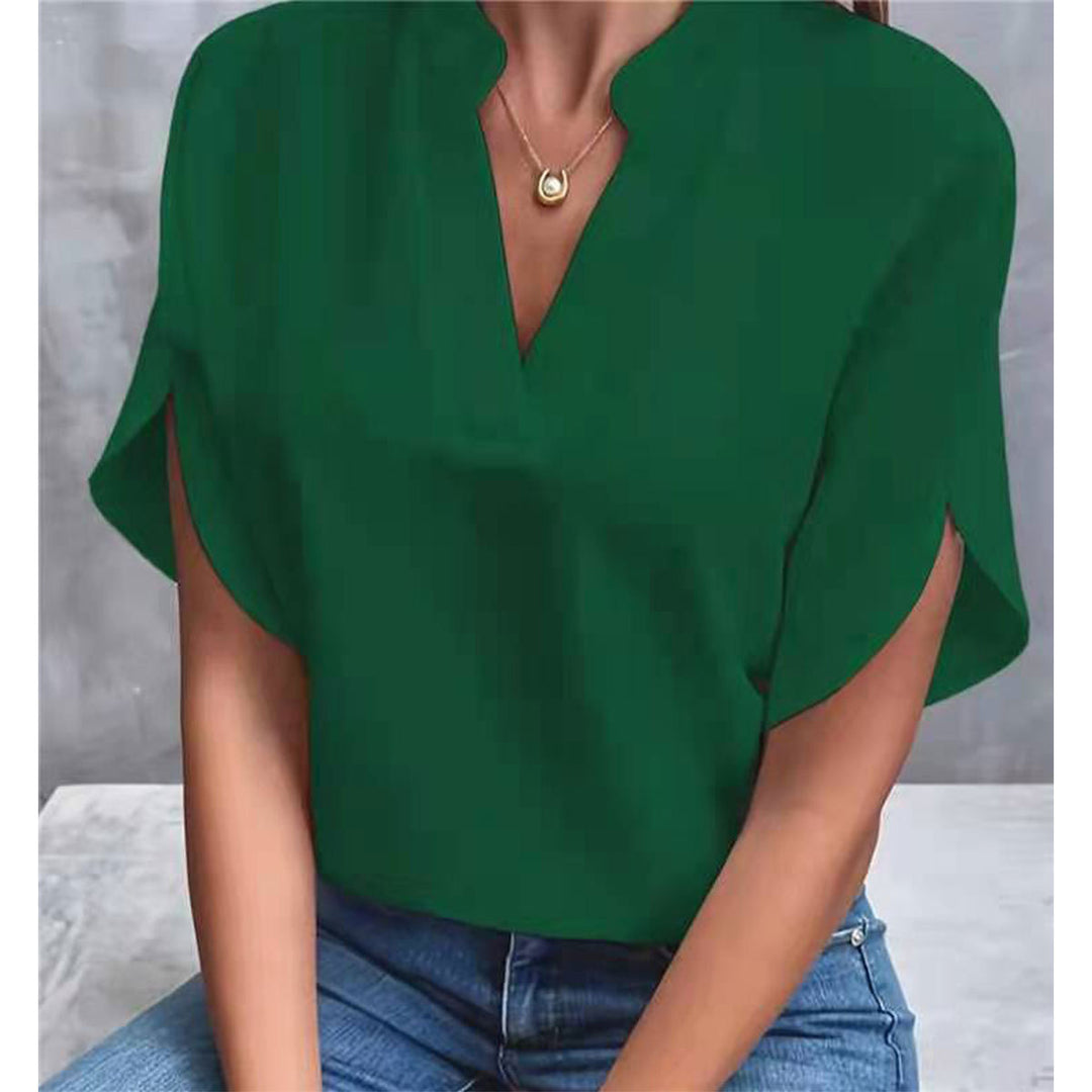Damen modisches Blusenshirt mit elegantem V-Ausschnitt und luftigen Ärmeln Drune